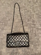 Authentic CHANEL Anthracite Small Classic Double Flap Bag