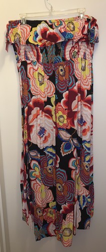 PURE ENERGY Strapless Maxi Dress Tube Top WATERMELON/EBONY/YEL FLORAL Sz 1(14/16 - Picture 2 of 11