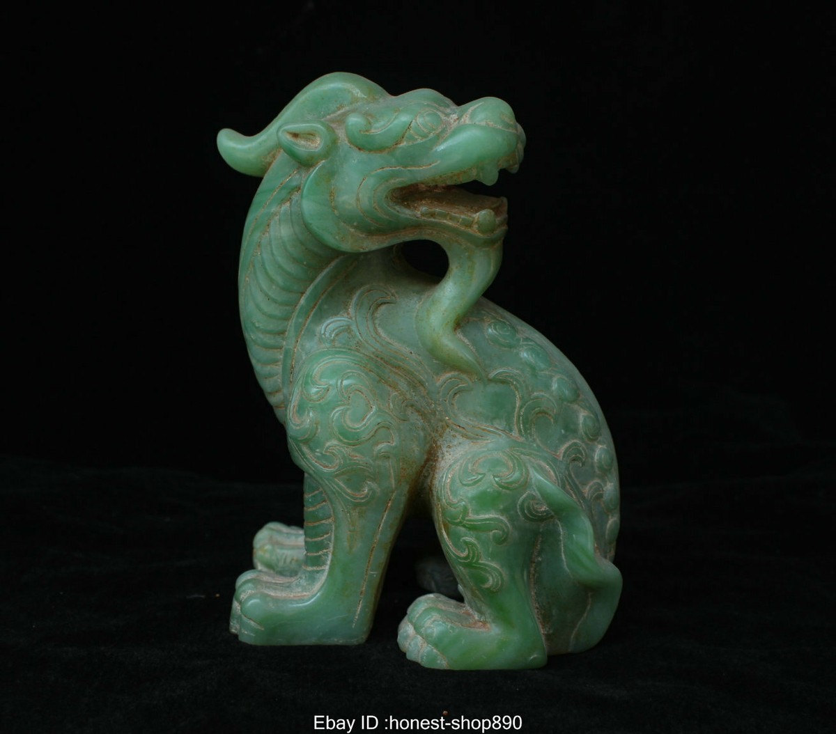 Old Chinese Natural Green Jade Hand Carved Wealth Unicorn Beast