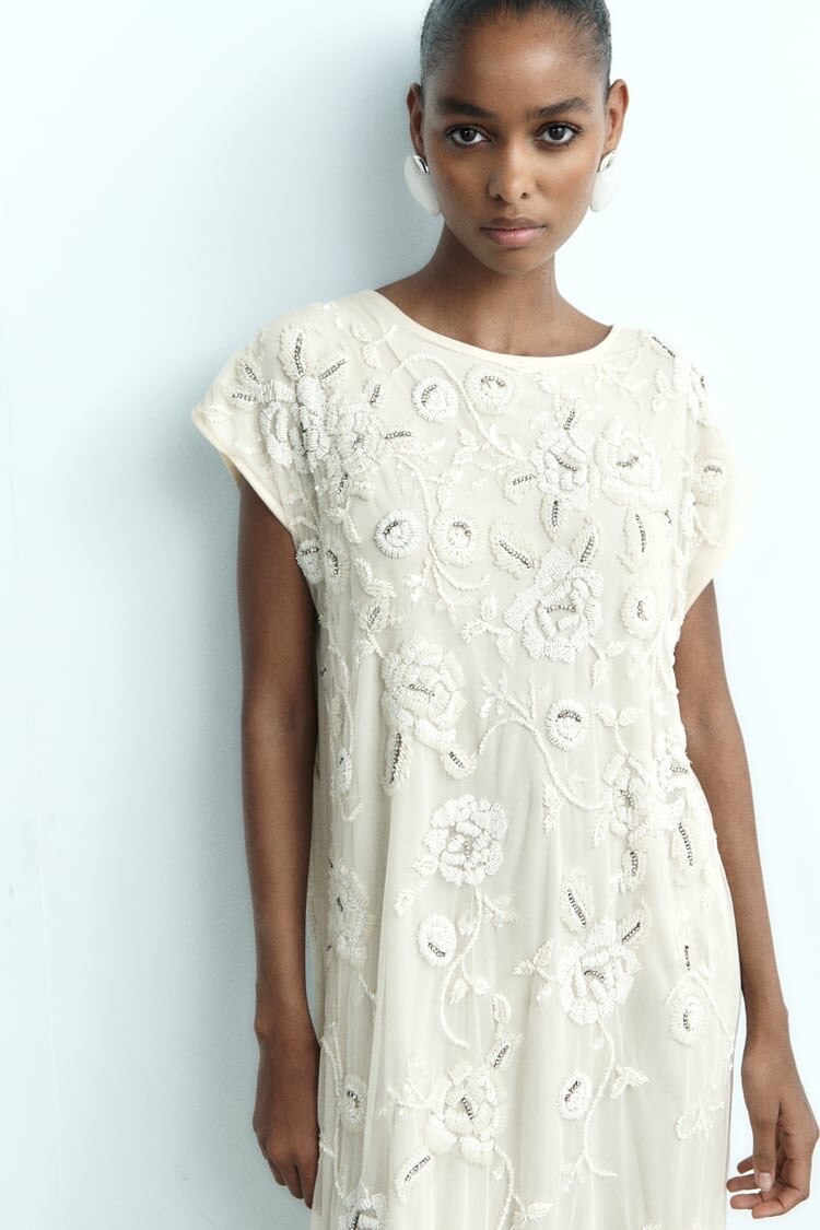 off white flowers beach midi dress ZESICA Boho Floral Square Neck Flowy Beach Vacation Long Dress – zesica