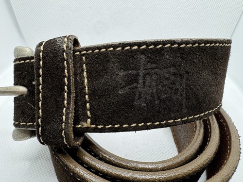 Vintage 90s Stussy Brown Suede Belt Stitching Size 34 Genuine Leather USA Made