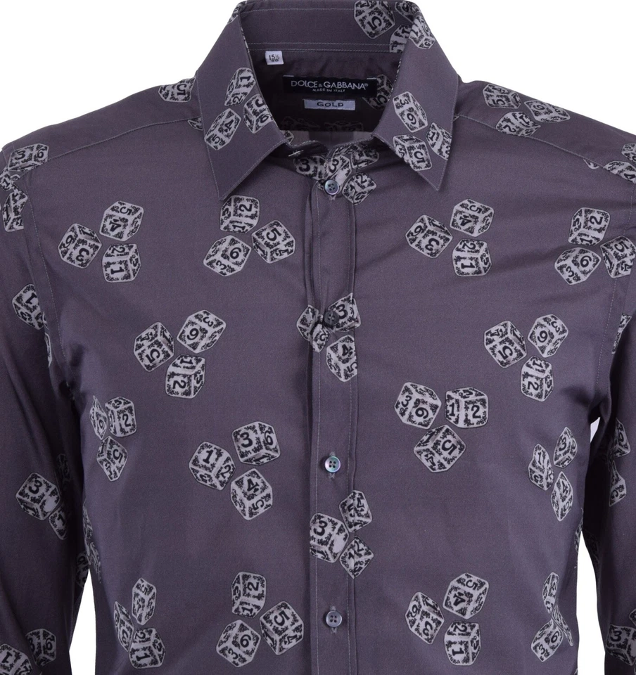 Camisa de algodón estampada con dados DOLCE & GABBANA DORADO gris 04809 Foto 3 de 3