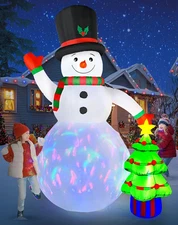 8FT Christmas Inflatables Snowman w/ Tree 2025 NEW LED Outdoor Decoration