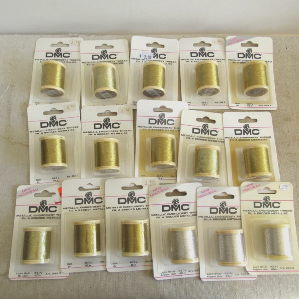 DMC Metallic Thread Gold and Silver Lot of 16 Spools on cards Hand Stitch ONLY - Image 2 of 4