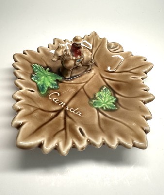 Vintage Maple Leaf Canada Dish With Mounty By Elbro Japan