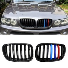 M-Farbe Nieren Kühlergrill Grill Glanz Schwarz Für BMW X5 E53 2004 2005 2006 LCI