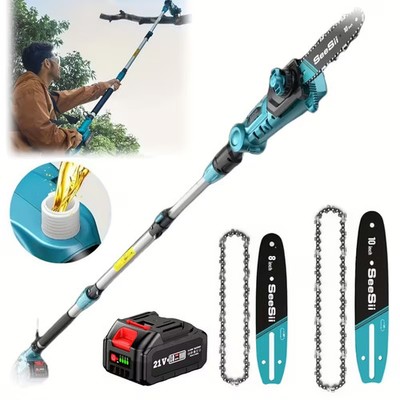 21V Pole Saw Battery Powered for Trimming 10'' Electric Cordless Pole Chain Saw