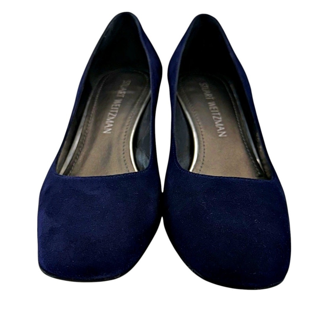 Stuart Weitzman MaryMid  Nice Blue Navy Suede Square Chunky Heel 6.5 New in Box