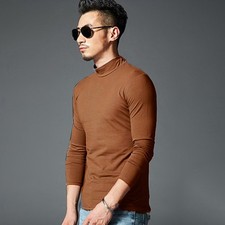 Everyday Casual Men's Turtleneck Stretch Fabric Ribbed Neck Fitted Silhouette