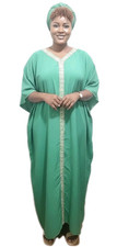 Handmade African Green Kaftan Dress with Matching Headwrap for Women