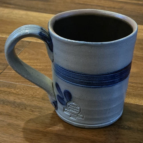 Vintage 1987 Hand Crafted Rowe Pottery Works Blue Salt Glazed Coffee Mug