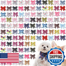Yunsailing 100 Pcs Dog Bow Ties Bulk Dog Bows with Adjustable Collar Cat Bowtie
