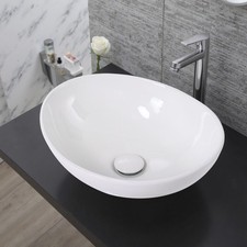 Oval Ceramic Countertop Basin - White Basin for Bathroom with Central Drain NEW