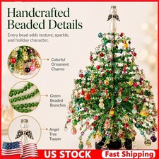 DIY Beaded Xmas Tree Kit Lights Holiday Table Ornament