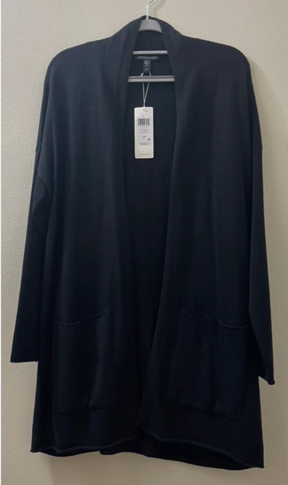 NWT $278 Eileen Fisher Black Organic Cotton/Tencel High Collar Cardigan 1X