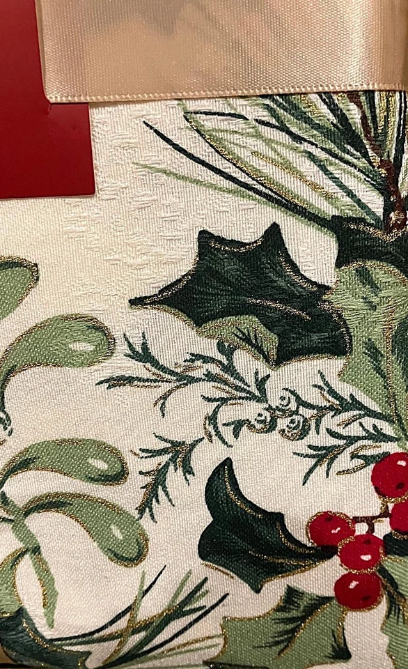 🎄Lenox HOLIDAY GREETINGS 60 x 120” Ivory Tablecloth Christmas Ribbon Holly Pine - Image 3 of 4