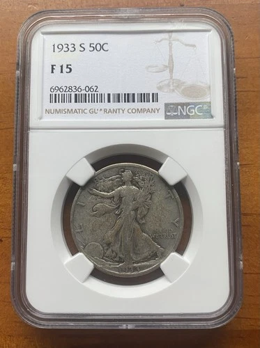 1933 S Walking Liberty Half Dollar Silver 50c NGC F15