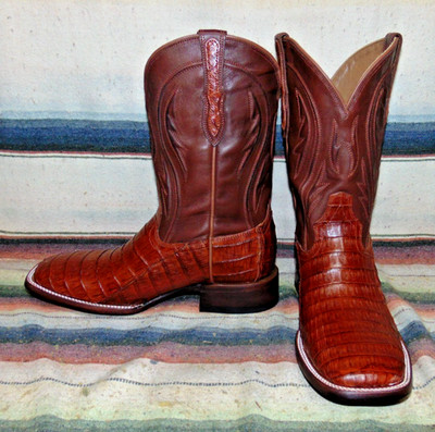 Mens Rujo The Roscoe Brown Caiman / Leather Cowboy Boots 9 D New in Box