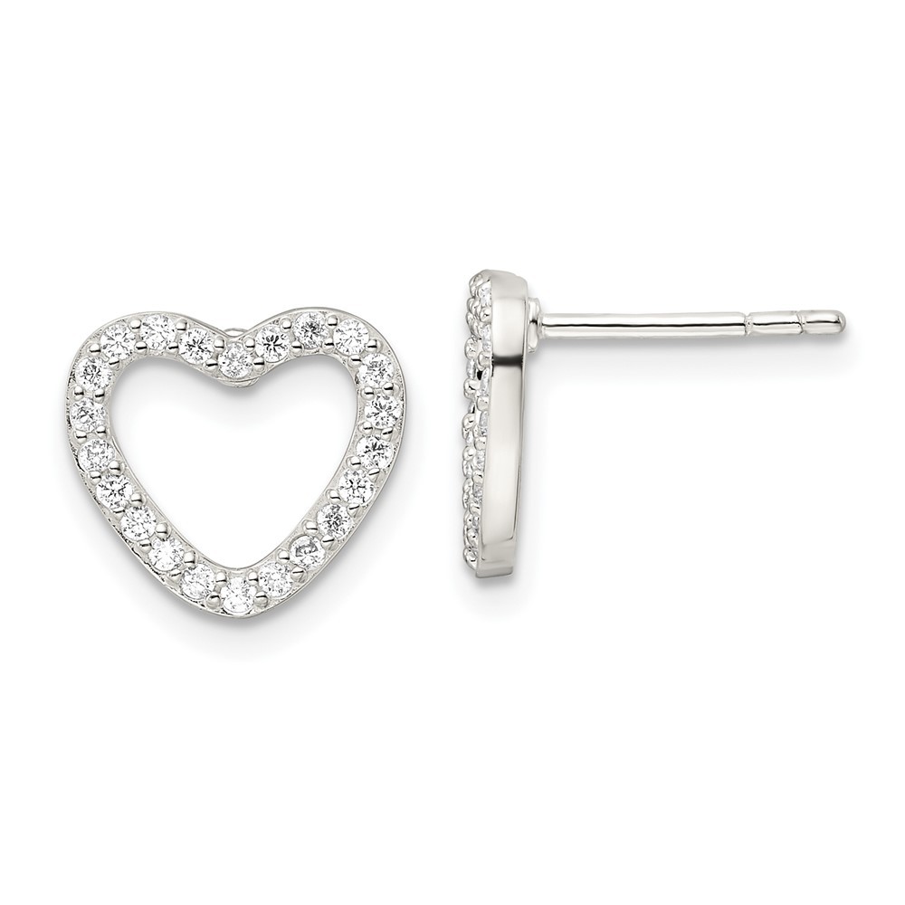 Sterling Silver Cubic Zirconia Heart Post Stud Earrings L-10.6 mm, W-11.66 mm