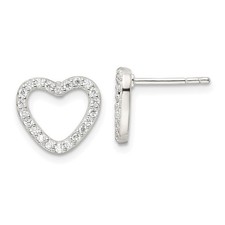 Sterling Silver Cubic Zirconia Heart Post Stud Earrings L-10.6 mm, W-11.66 mm