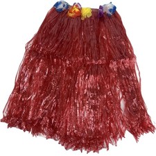 Hawaiian Hula Grass Skirt Costume Red Hibiscus Flower Stretch Tropical Beach 22  