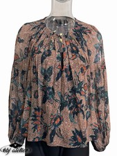 Ulla Johnson Bellita Top Size 4 Floral Blouse Puff Sleeves Silk Blend $395 Boho