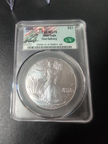 2025 American Silver Eagle $1 •CAC MS70 • First Delivery • 1 oz .999 Fine Silver