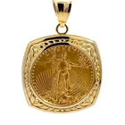 2013 1/10 Oz $5 Dollars Walking Liberty Gold Coin Framed 14K Gold Pendant Only