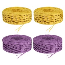 4 Rolls Raffia Ribbon, 109 Yard Paper Twine String, Purple, Yellow