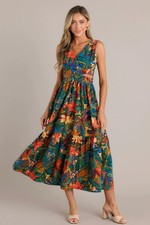 Dress Forum Womens M Callie Green Tropical Print Cotton Cut-Out Maxi Dress NEW