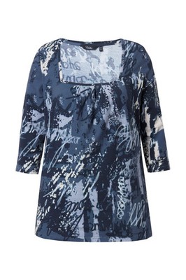 Ulla Popken Damen große Größen Shirt A Linie Zierfalten Carree Ausschnitt