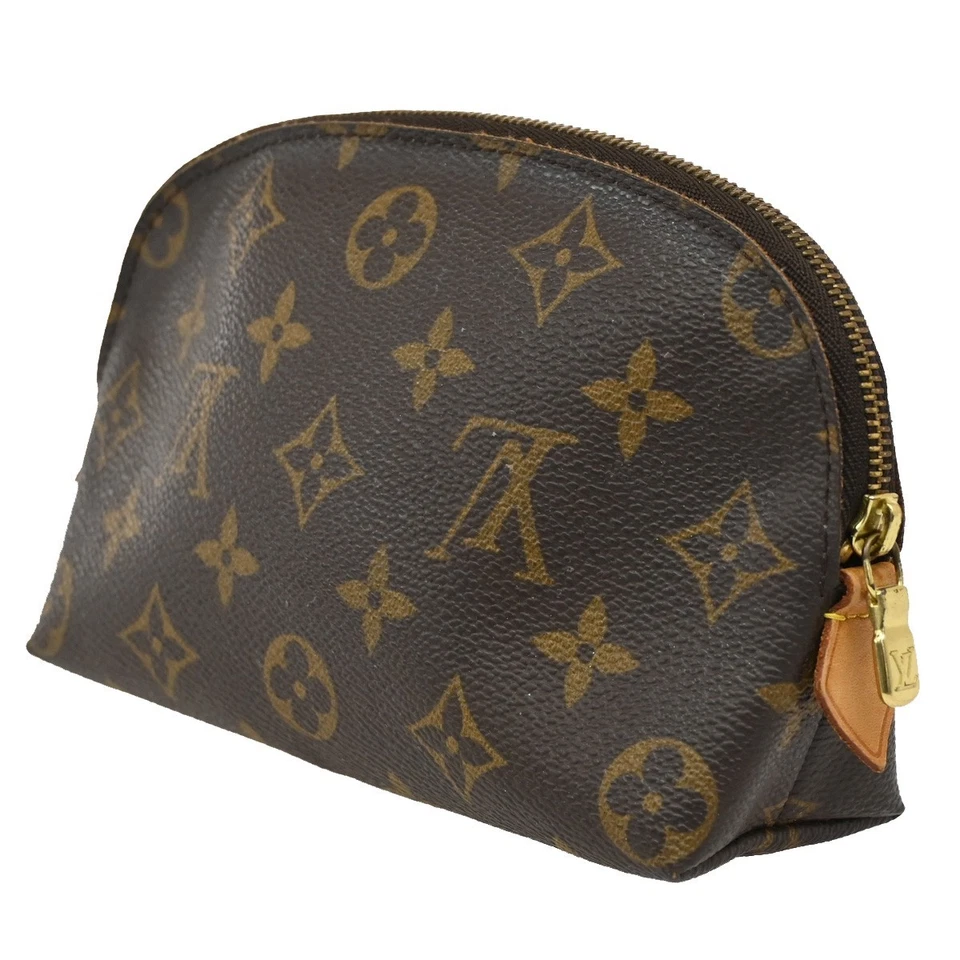 LOUIS VUITTON Logo Pochette Bolsa Cosmética Monograma Cuero Marrón M47515 68DA052 Foto 4 de 4
