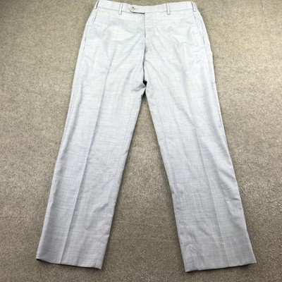 Zanella Pants Mens 32x32 Gray Wool Dress Flat Front Straight Check Parker Italy