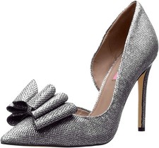 Betsey Johnson Prince d  Orsay Evening Pumps 7.5 Silver Glitter Bow