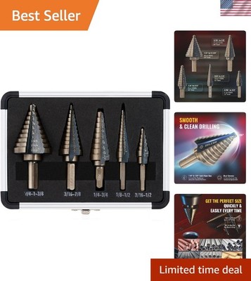 5-Piece Titanium Coated Step Drill Bits with 135° Tip for Efficient Drilling