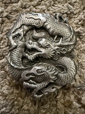 Vintage Dragon Serpent Pewter Belt Buckle by Bergamot Brass Works USA 1984 L-149