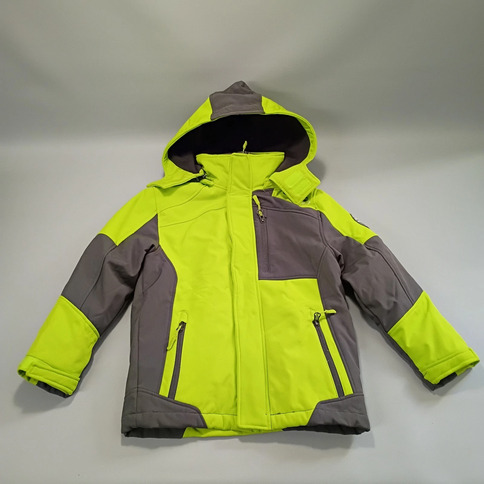 Reebok Hoodie Kids Girls S 7-8 Winter Ski Snow Fleece Lined Jacket Green Gray