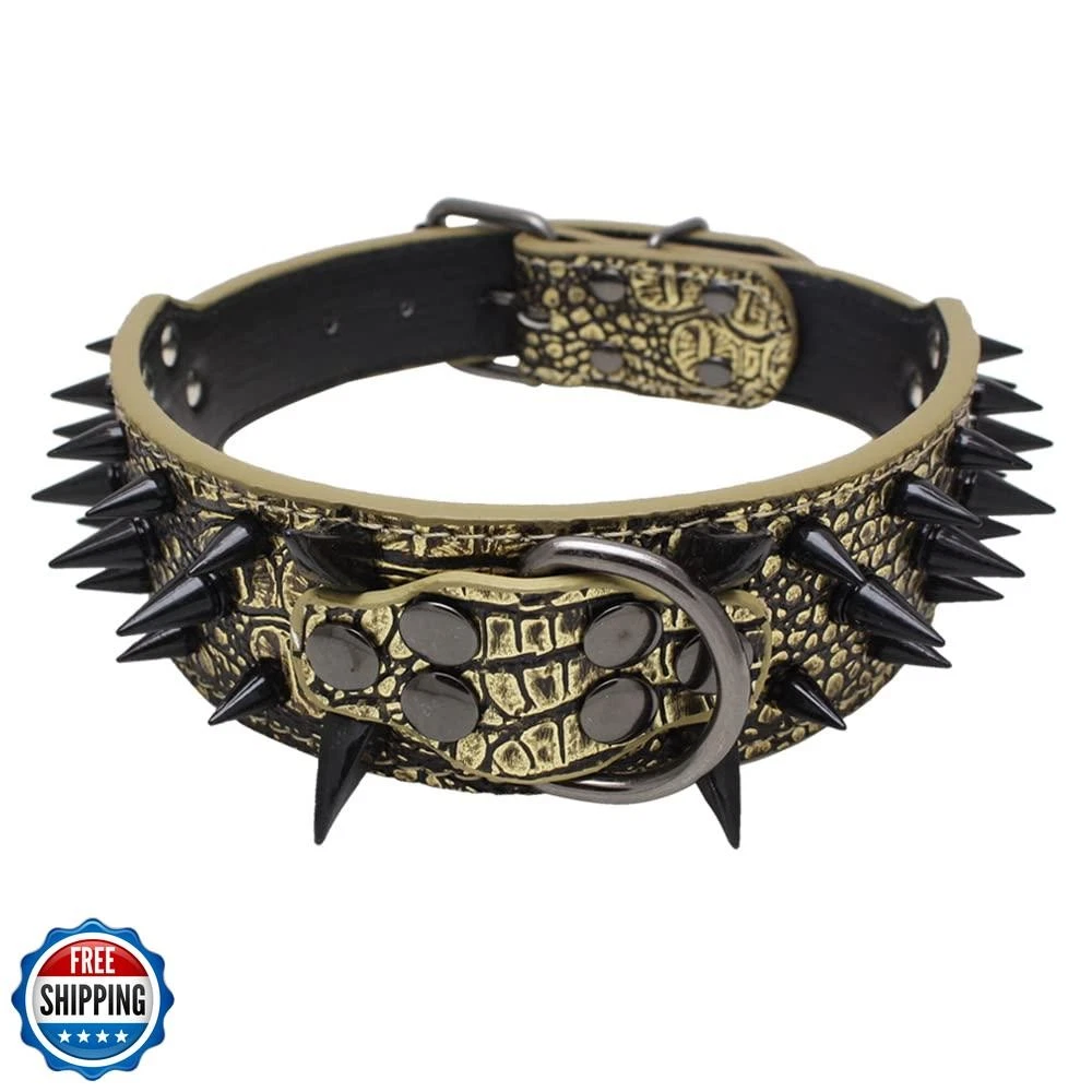 Serijoars Spiked Studded Dog Collar, PU Leather Dog Collar, Adjustable Pet Co