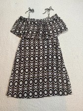 H&M off shoulder boho midi dress geometric print summer festival floaty size 8