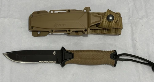 Gerber Strongarm Fixed Blade Tactical Knife Survival Coyote Brown Edge Sheath