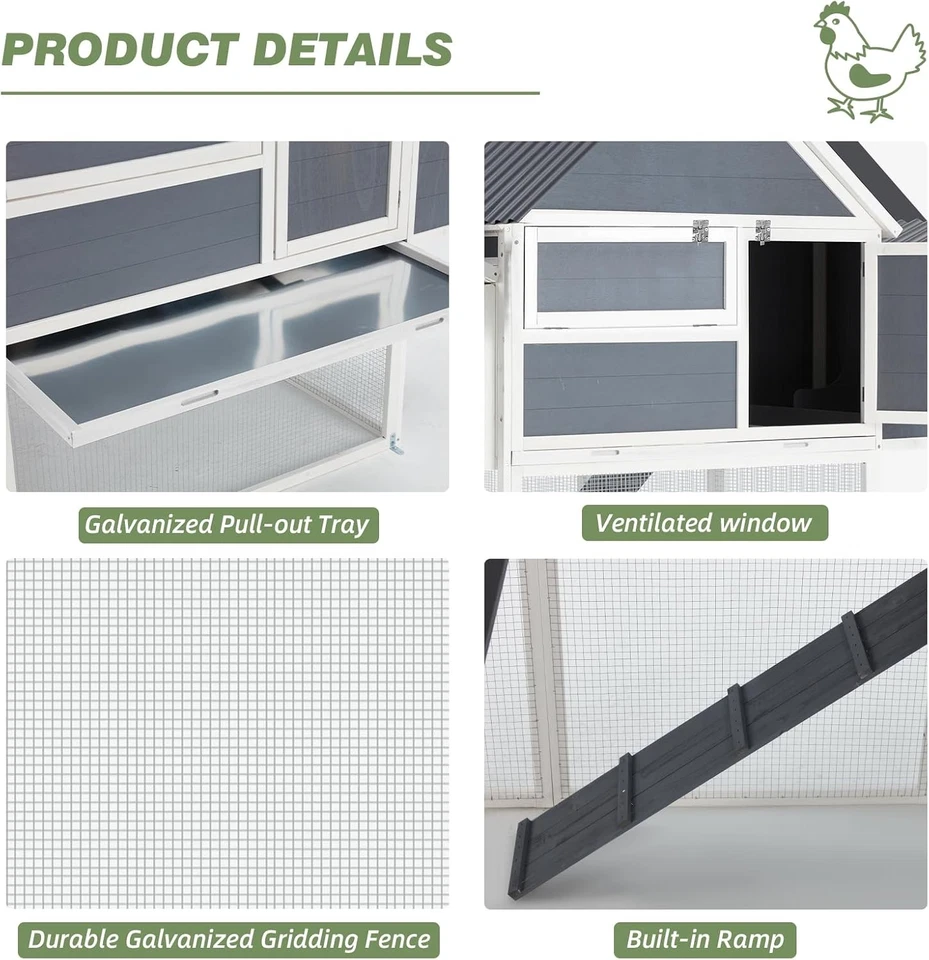 YODOLLA Large Chicken Coop Multi-Level Hen House Poultry Cage for Easy Cleaning - Image 3 of 4