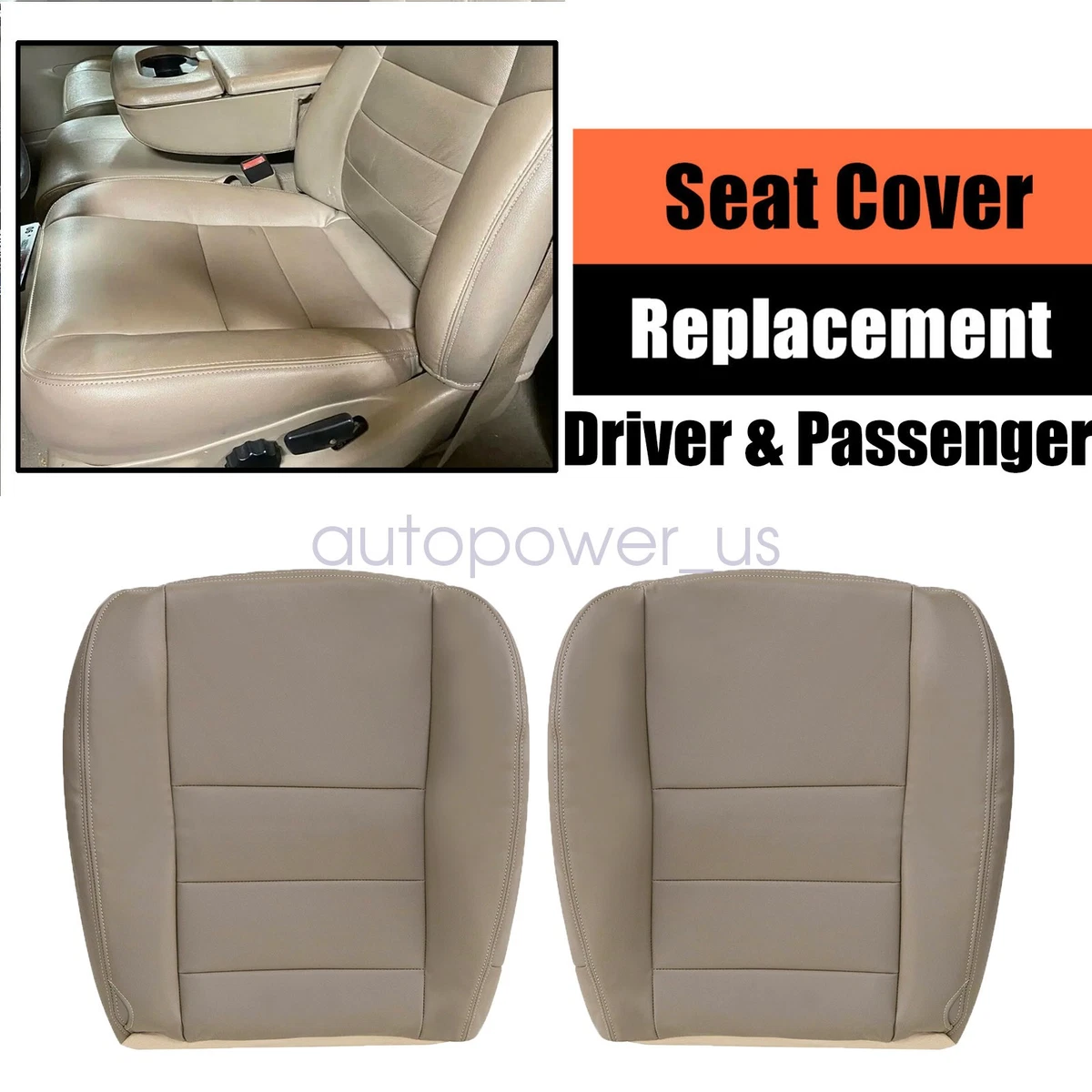 Funda De Asiento Delantera En Cuero Microfibra Color Tostado Para Ford F250 F350 Super Duty 1999-2000 – Juego Completo Con Reposabrazos