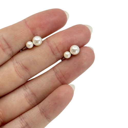 Vintage Double Akoya Saltwater Cultured Pearl Sterling Silver Screwback Earrings - Picture 4 of 4