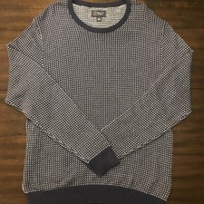 WALLIN  BROS MEN  S LARGE BIRDSEYE KNIT SWEATER NAVY BLUE  WHITE 23 X 29 Inches