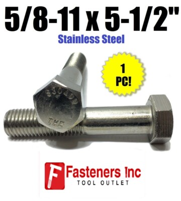 (Qty 1) 5/8-11 x 5-1/2'' Stainless Steel Hex Cap Screw / Bolt 18-8 / 304