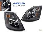 Black 6000K LED Headlights Head Lamps For 04-17 Volvo VNX VNL RH+LH