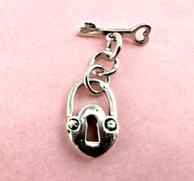 925 Sterling Silber Medaillon & Herz Schlüssel Charm oder Knebelverschluss Valentinstag Geschenk