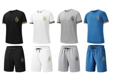 Mens T Shirt  Shorts Set NEW YORK NY Textured Waffle Material Tracksuit Summer