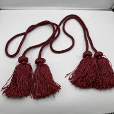 Pair Red Tassel Tie Backs for Curtain Double Tassels Tiebacks Holder Rope 30”
