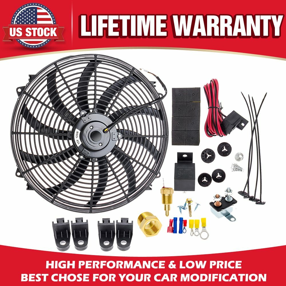 16u0026#034; INCH ELECTRIC RADIATOR COOLING FAN 120W 3000CFM RELAY THERMOSTAT  SWITCH KIT | eBay